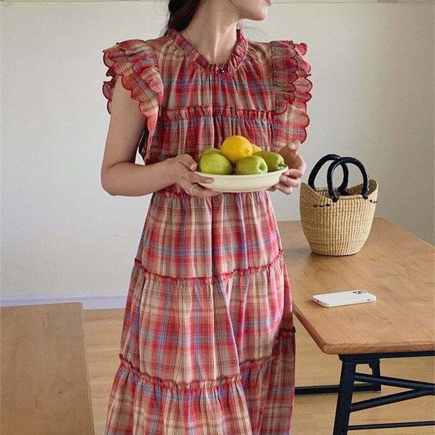 チェック柄ノースリーブワンピース﻿ 6087-画像1-韓国ファッション通販POPREA［ポップリア］