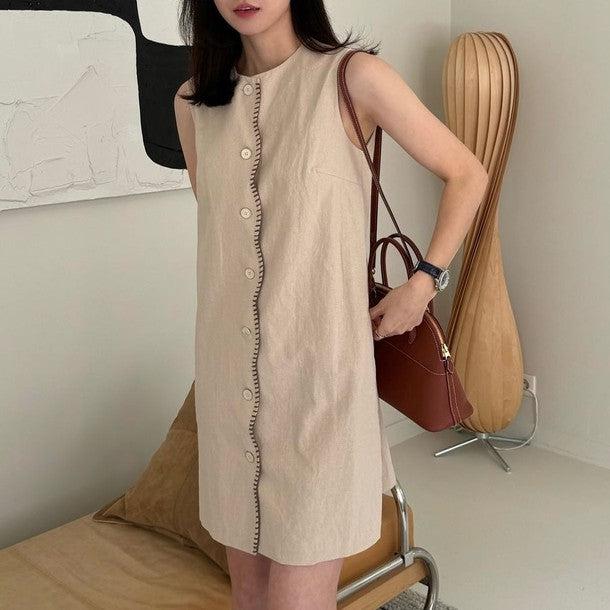 バイカラーストレートワンピース 6828-画像1-韓国ファッション通販POPREA［ポップリア］