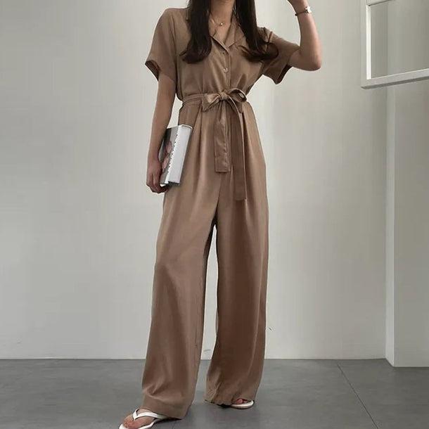 サテンチックシャツオールインワン 6035-画像1-韓国ファッション通販POPREA［ポップリア］