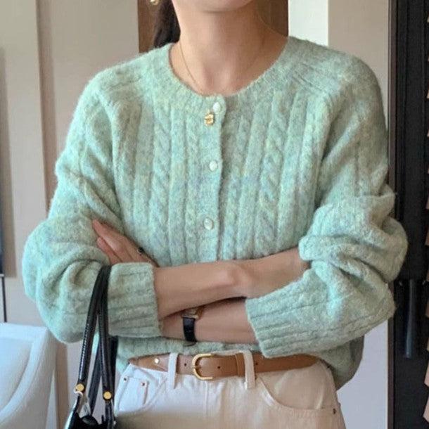 ライトカラーケーブルニットカーディガン 6298-画像1-韓国ファッション通販POPREA［ポップリア］