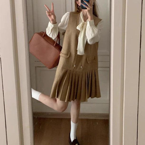 ダブルボタンカレッジスタイルジャンパースカート﻿ 6226-画像1-韓国ファッション通販POPREA［ポップリア］