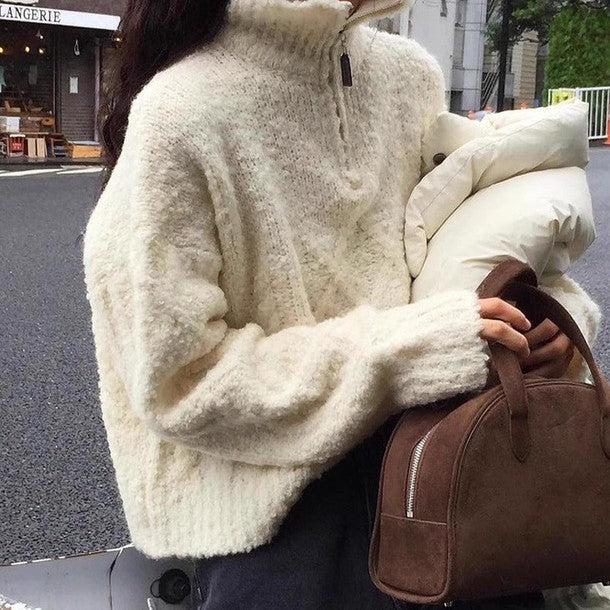 もこもこハイネックハーフジッパーニット 6321-画像1-韓国ファッション通販POPREA［ポップリア］