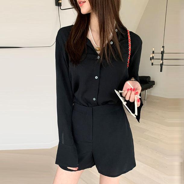 サマーシルクタッチシャツ＆パンツ﻿﻿ 6056-画像1-韓国ファッション通販POPREA［ポップリア］