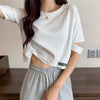 クロップドアシメTシャツ 6034-画像1-韓国ファッション通販POPREA［ポップリア］