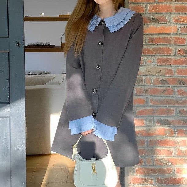 ラッフルカラーショートワンピース﻿ 6227-画像1-韓国ファッション通販POPREA［ポップリア］