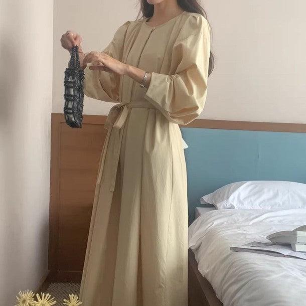 ラウンドネックプリーツワンピース ﻿ 6531-画像1-韓国ファッション通販POPREA［ポップリア］