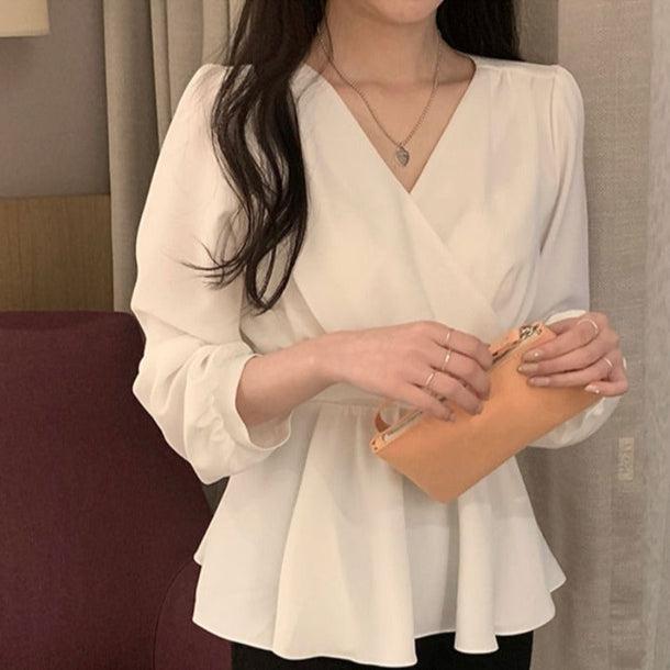 バックリボンVネックブラウス 6002-画像1-韓国ファッション通販POPREA［ポップリア］