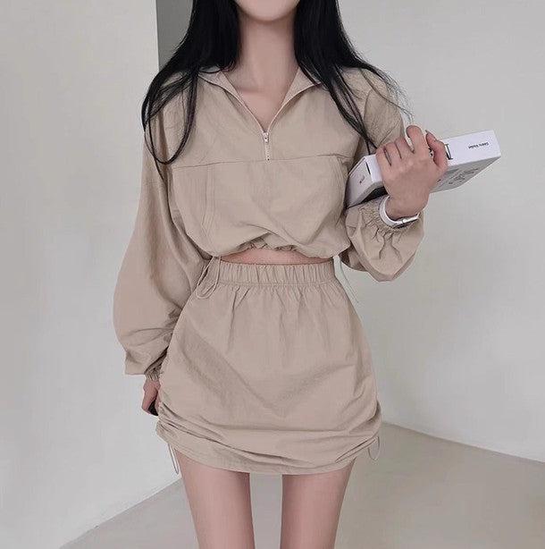 ハーフジップショートパーカー＆スカート 6548-画像1-韓国ファッション通販POPREA［ポップリア］