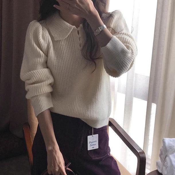 ボタンカラーパフスリーブニット 6239-画像1-韓国ファッション通販POPREA［ポップリア］