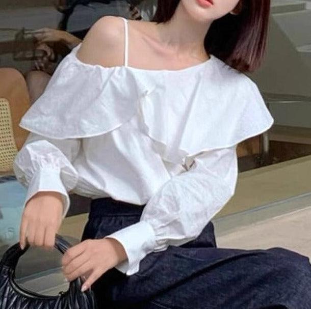 ビックカラー斜めブラウス 6117-画像1-韓国ファッション通販POPREA［ポップリア］