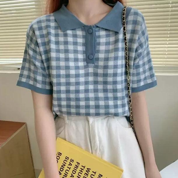 ブロックチェックバイカラーポロシャツ 6071-画像1-韓国ファッション通販POPREA［ポップリア］