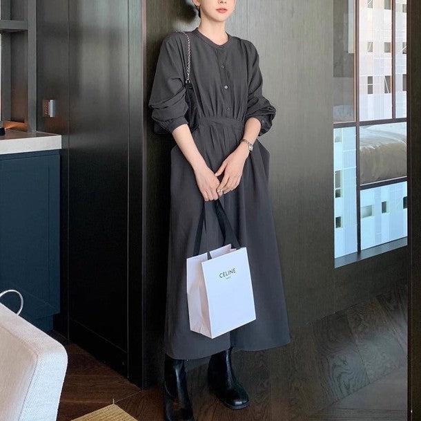 バックリボンノーカラーワンピース 6478-画像1-韓国ファッション通販POPREA［ポップリア］