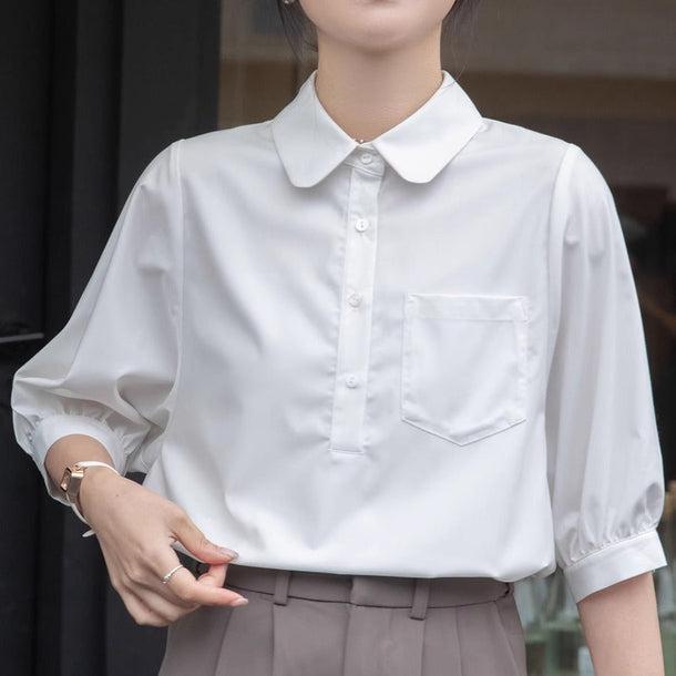 シアー丸襟ポロブラウス﻿﻿ 6050-画像1-韓国ファッション通販POPREA［ポップリア］