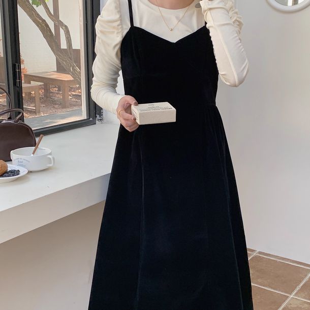 ベロアキャミソールワンピース 6252-画像1-韓国ファッション通販POPREA［ポップリア］