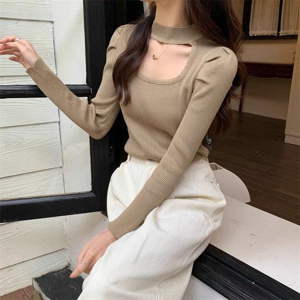 オープンバストハイネックリブニット﻿﻿﻿ 6259-画像1-韓国ファッション通販POPREA［ポップリア］