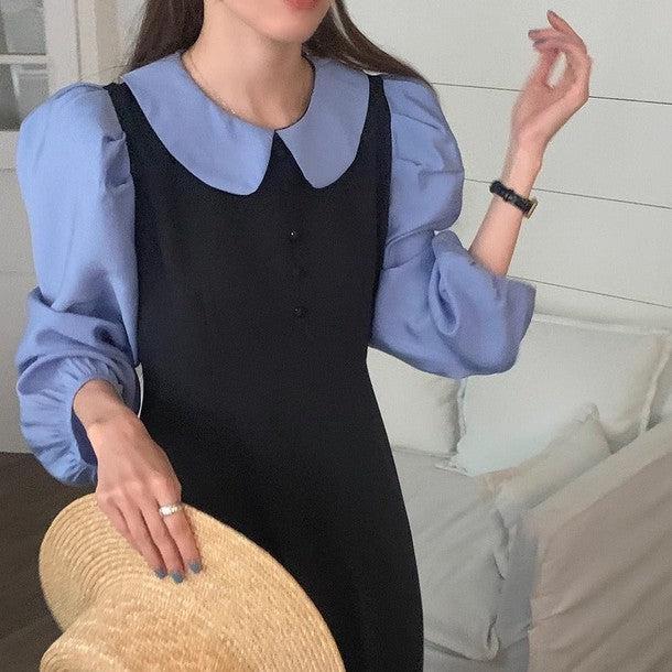 丸襟ブラウスドッキングワンピース 6489-画像1-韓国ファッション通販POPREA［ポップリア］