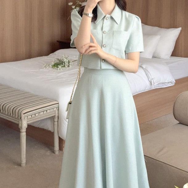 ビジューボタンショートジャケット＆スカート﻿﻿ 6811-画像1-韓国ファッション通販POPREA［ポップリア］