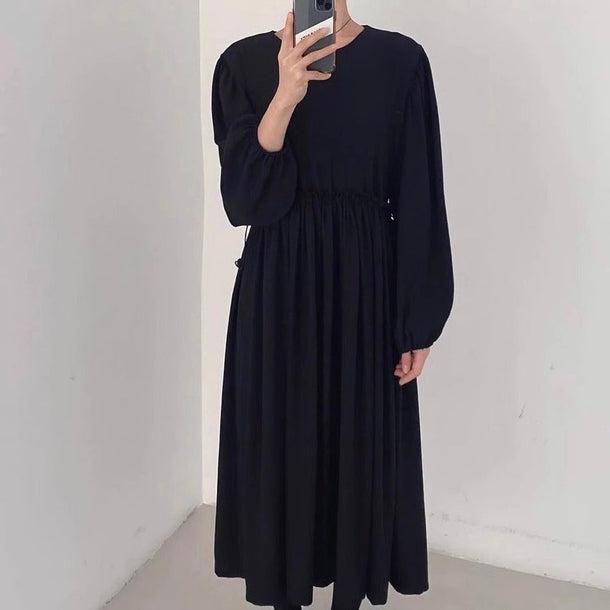 ウエストギャザーベーシックワンピース﻿ 6190-画像1-韓国ファッション通販POPREA［ポップリア］