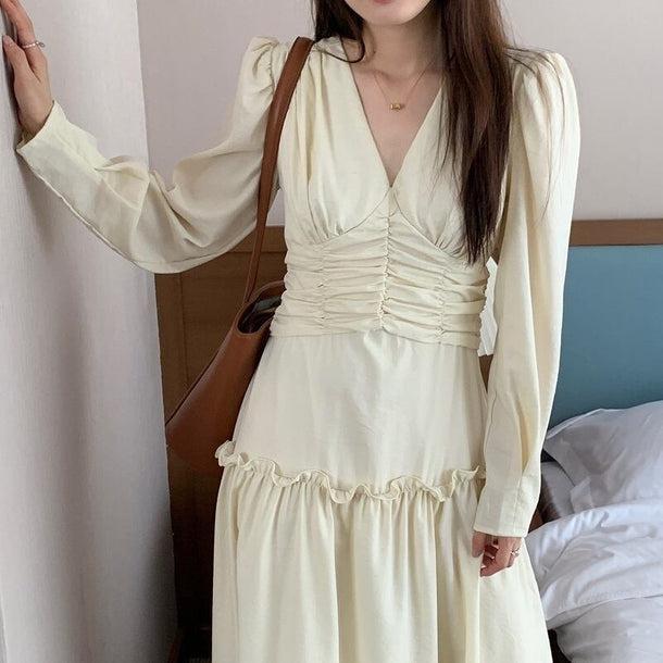 Vネックスプライシングワンピース 6155-画像1-韓国ファッション通販POPREA［ポップリア］