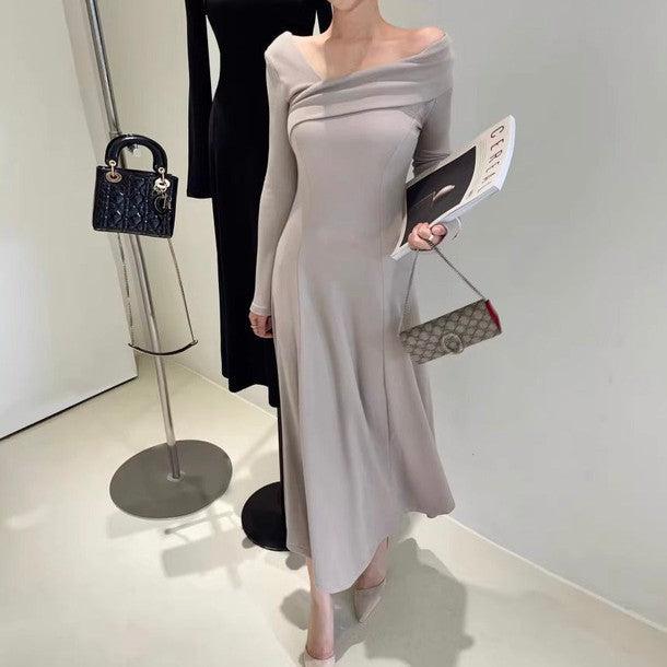 オフショルダーニットロングワンピース﻿﻿ 6215-画像1-韓国ファッション通販POPREA［ポップリア］