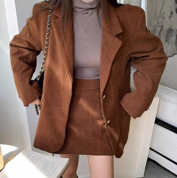 コーデュロイジャケット＆ショートスカート 6365 - 韓国