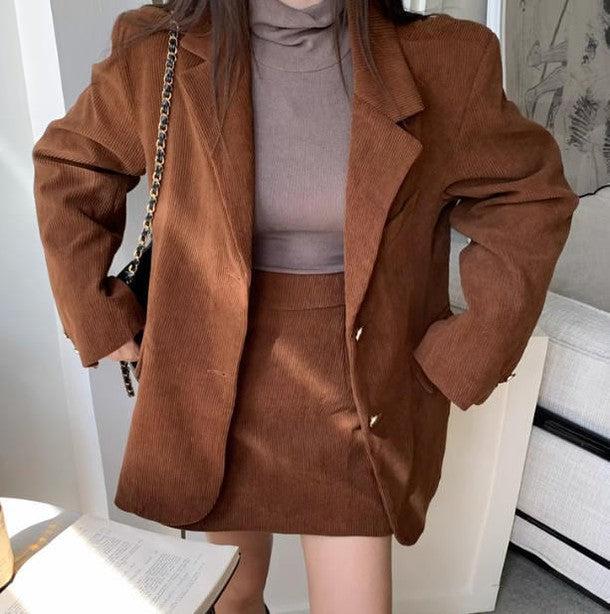 コーデュロイジャケット＆ショートスカート 6365 - 韓国ファッション