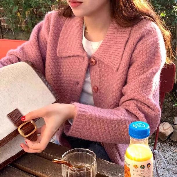 襟付きショートカーディガン 6242-画像1-韓国ファッション通販POPREA［ポップリア］