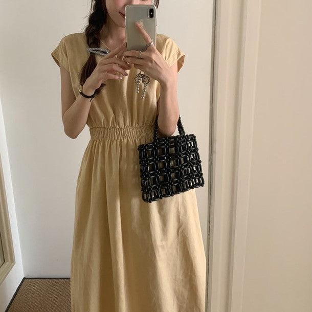 キーネックウエストギャザーワンピース﻿ 6807-画像1-韓国ファッション通販POPREA［ポップリア］