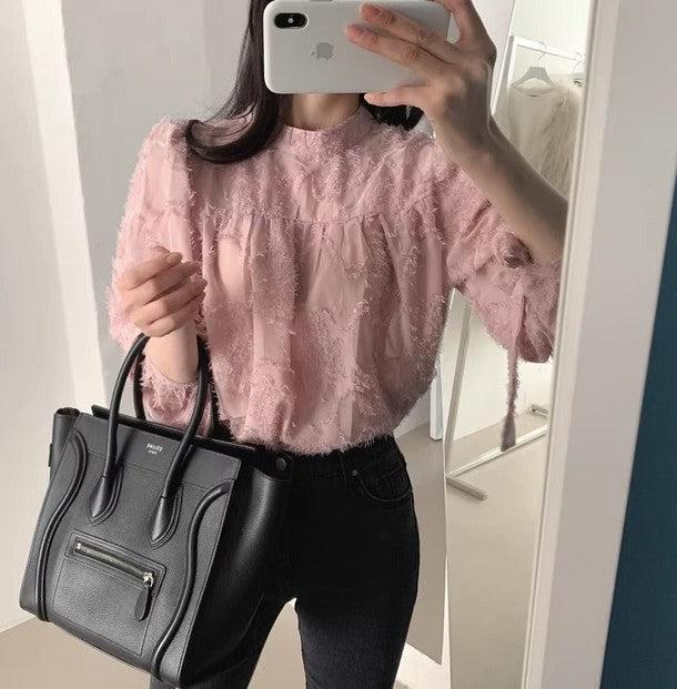 スリーブリボンハイネックブラウス 6451-画像1-韓国ファッション通販POPREA［ポップリア］