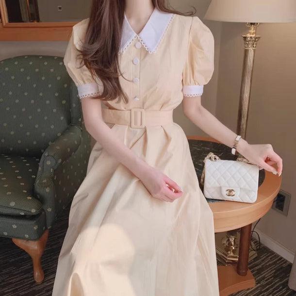 レースカラーレトロワンピース﻿﻿ 6054-画像1-韓国ファッション通販POPREA［ポップリア］