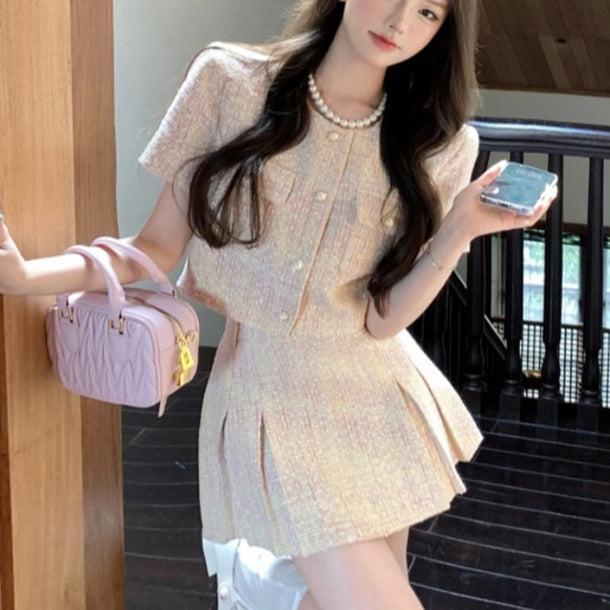 スイートツイードジャケット＆スカート﻿ 6110-画像1-韓国ファッション通販POPREA［ポップリア］