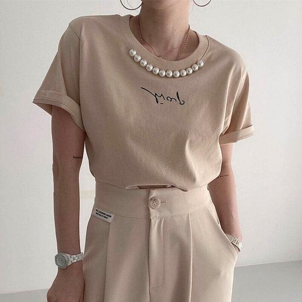 フレンチパールＴシャツ 5995-画像1-韓国ファッション通販POPREA［ポップリア］