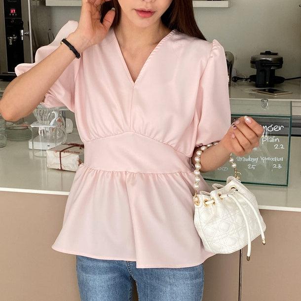 Vネックペプラムブラウス 6016-画像1-韓国ファッション通販POPREA［ポップリア］