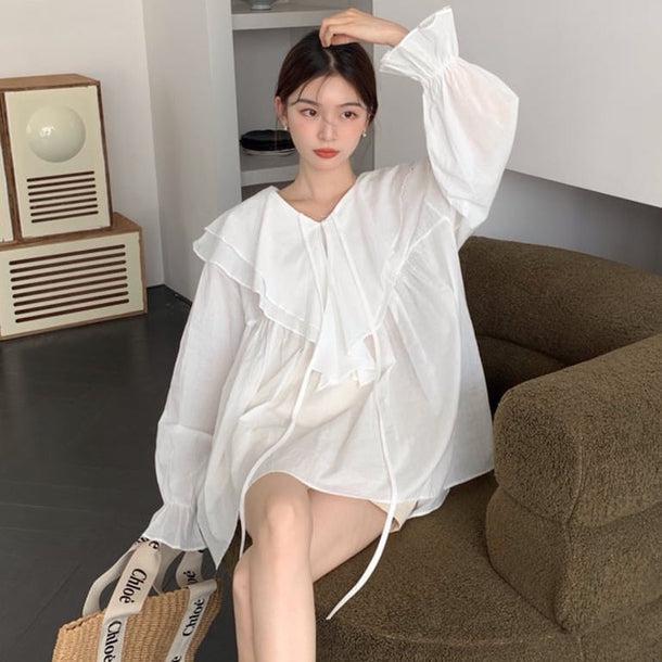 フリルオーバーワンピース﻿ 6093-画像1-韓国ファッション通販POPREA［ポップリア］