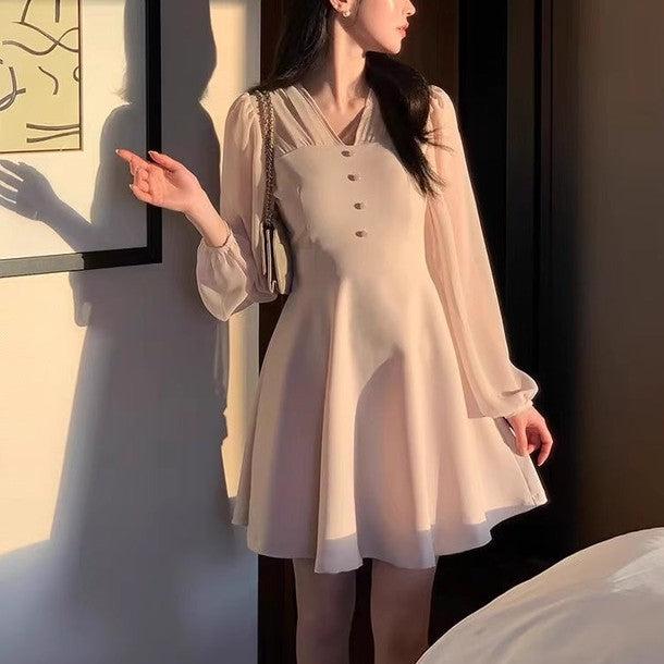 シアーパフリボンミニワンピース﻿﻿ 6565-画像1-韓国ファッション通販POPREA［ポップリア］