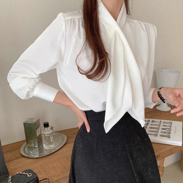 ロングカフスボウタイブラウス﻿ 6209-画像1-韓国ファッション通販POPREA［ポップリア］