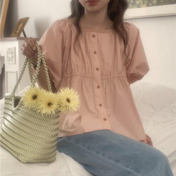 シンプルペプラムブラウス 5985-画像1-韓国ファッション通販POPREA［ポップリア］