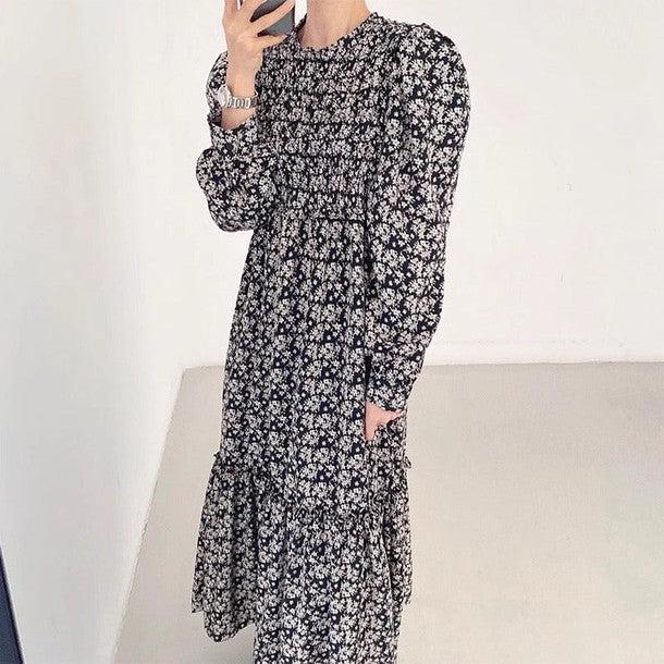 ハイネックフロントギャザーワンピース﻿ 6406-画像1-韓国ファッション通販POPREA［ポップリア］