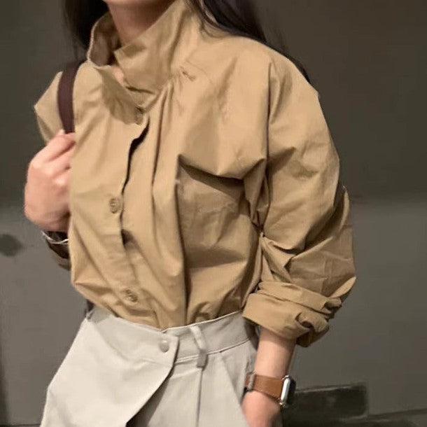 ハイカラーベーシック長袖シャツ﻿ 6230-画像1-韓国ファッション通販POPREA［ポップリア］