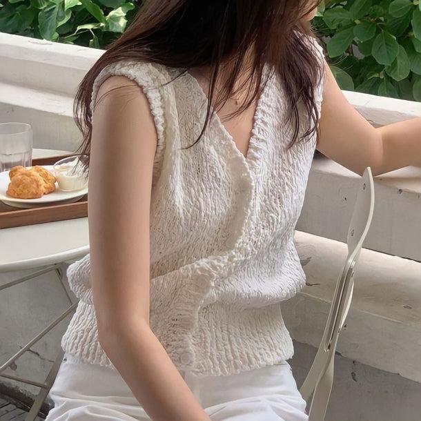 オフホワイトサマーニットベスト﻿ 6088-画像1-韓国ファッション通販POPREA［ポップリア］
