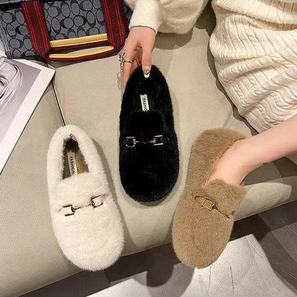 ボアローファーフラットシューズ 6380-画像1-韓国ファッション通販POPREA［ポップリア］