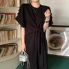 ブラックスリットロングワンピース﻿﻿ 6047-画像1-韓国ファッション通販POPREA［ポップリア］