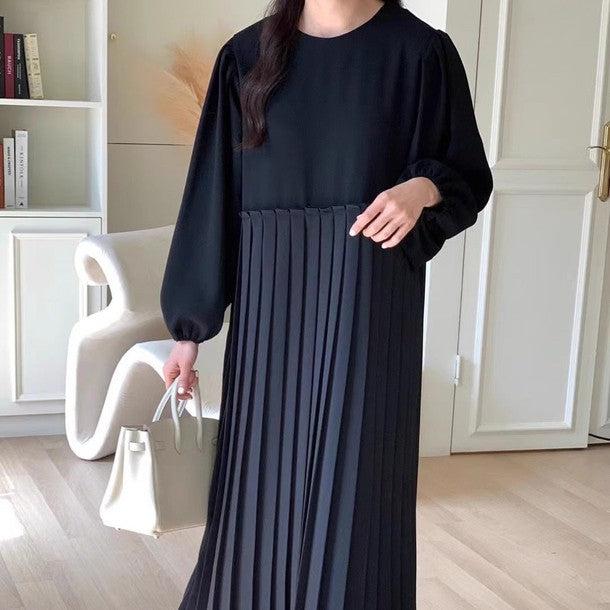 ラウンドネックルーズロングプリーツドレス 6490-画像1-韓国ファッション通販POPREA［ポップリア］