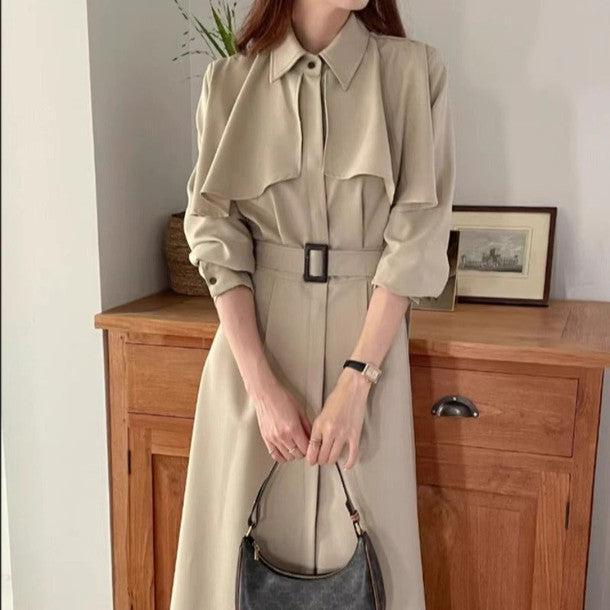 ケープフレアウエストベルトワンピース 6373-画像1-韓国ファッション通販POPREA［ポップリア］