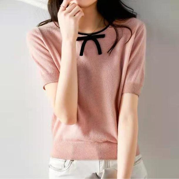 バイカラーバックボタンリボンニット 6141-画像1-韓国ファッション通販POPREA［ポップリア］