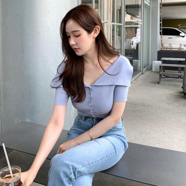 セーラーカラーオフショルトップス 6008-画像1-韓国ファッション通販POPREA［ポップリア］