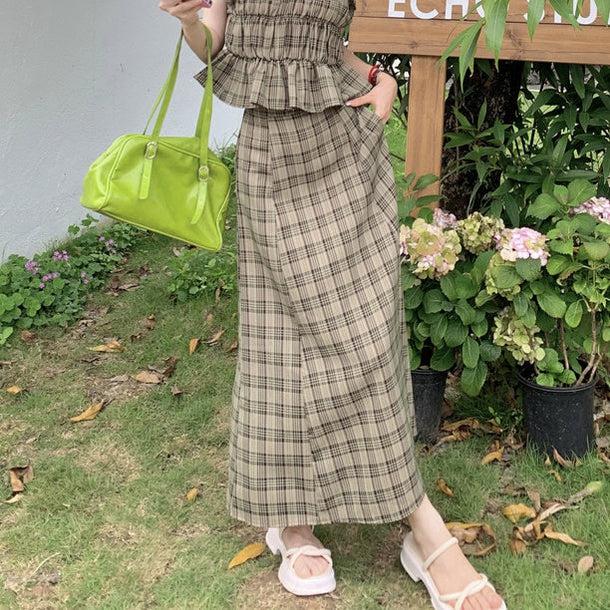 Aラインタイトチェックスカート 5984-画像1-韓国ファッション通販POPREA［ポップリア］