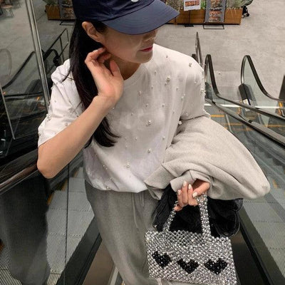 パールコンパクトTシャツ 6536-画像1-韓国ファッション通販POPREA［ポップリア］