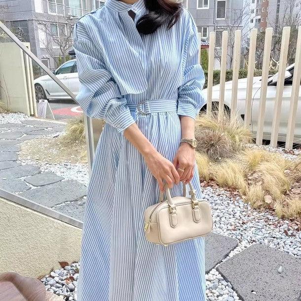 ストライプシャツワンピース﻿﻿ 6571-画像1-韓国ファッション通販POPREA［ポップリア］