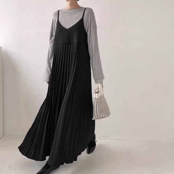 プリーツキャミソールワンピース﻿﻿ 6574-画像1-韓国ファッション通販POPREA［ポップリア］